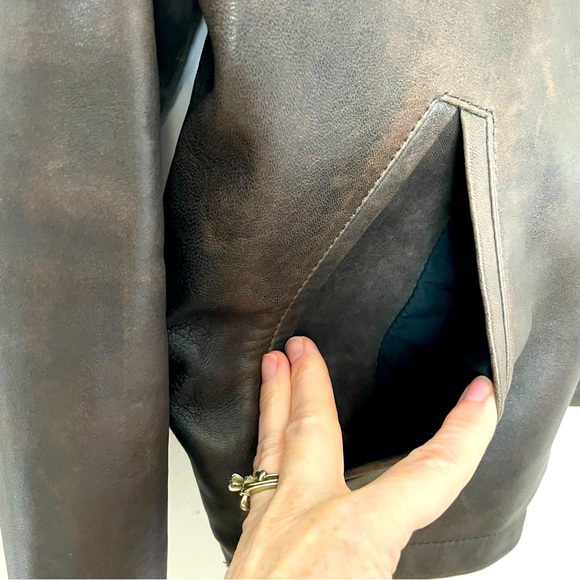 Kenneth Cole Reaction Leather Bomber Coat zip up Lined Brown Medium - Picture 3 of 13
